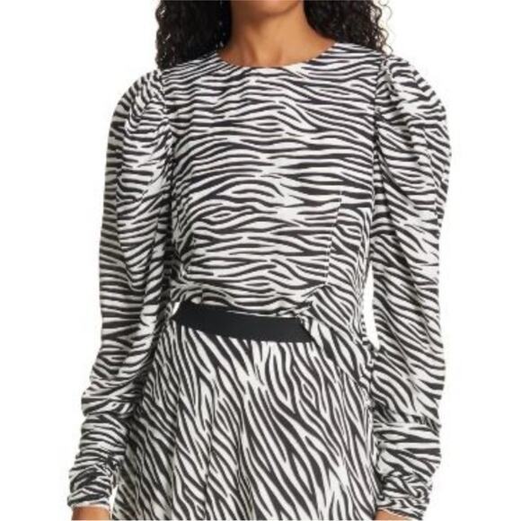 Birgitte Herskind‎ Will Zebra Stripe Puff Sleeve Blouse Black White Size 32 XS - Picture 1 of 16